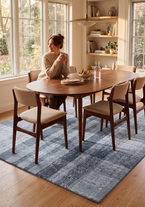 Saffron Rugs Hand Tufted Light Blue Plaid Transitional Rectangular Wool Area Rug