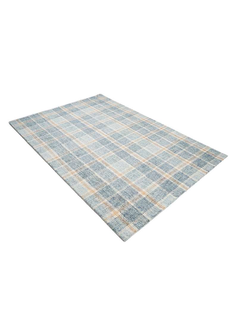 Saffron Rugs Hand-Tufted 100% Wool Area Rug | Steel Blue Rectangular Rug | Cotton Backing | Casual Plaid Home Decor Carpet for Living Room - Indya