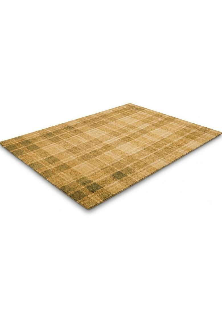 Saffron Rugs Hand-Tufted 100% Wool Area Rug | Golden Yellow Rectangular Rug | Cotton Backing | Casual Plaid Home Decor Carpet for Living Room - Indya