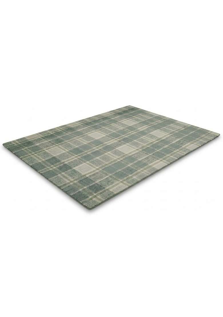 Saffron Rugs Hand-Tufted 100% Wool Area Rug | Sage Green Rectangular Rug | Cotton Backing | Casual Plaid Home Decor Carpet for Living Room - Indya