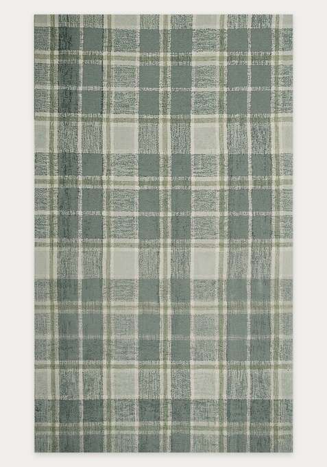 100% Wool Handmade Sage Green Rug | Casual Plaid Carpet With Cotton Backing For Living Room