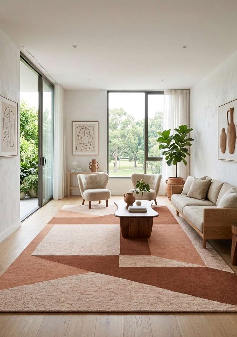 Saffron Rugs Hand-Tufted 100% Wool Area Rug | Terracotta Brown Rectangular Rug | Cotton Backing | Scandinavian Geometric Home Decor Carpet for Living Room - Indya