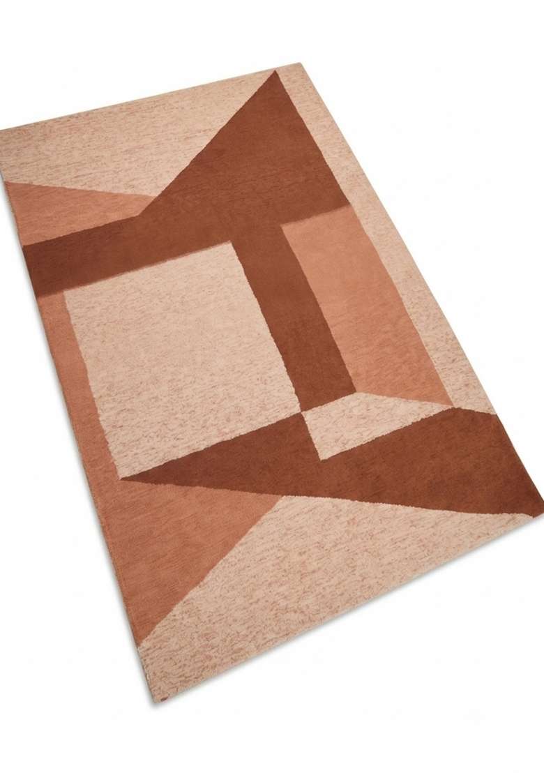 Saffron Rugs Hand-Tufted 100% Wool Area Rug | Terracotta Brown Rectangular Rug | Cotton Backing | Scandinavian Geometric Home Decor Carpet for Living Room - Indya