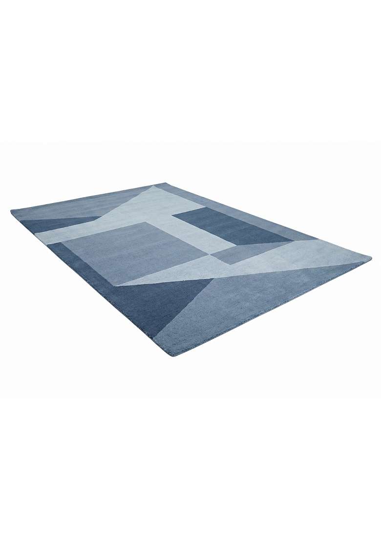 Saffron Rugs Hand-Tufted 100% Wool Area Rug | Steel Blue Rectangular Rug | Cotton Backing | Scandinavian Geometric Home Decor Carpet for Living Room - Indya