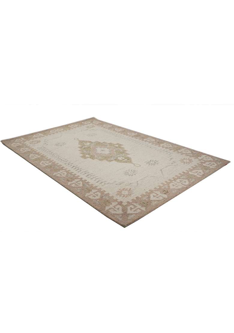 Saffron Rugs Hand-Tufted 100% Wool Area Rug | Cream Beige Rectangular Rug | Cotton Backing | Transitional Geometric Home Decor Carpet for Living Room - Indya
