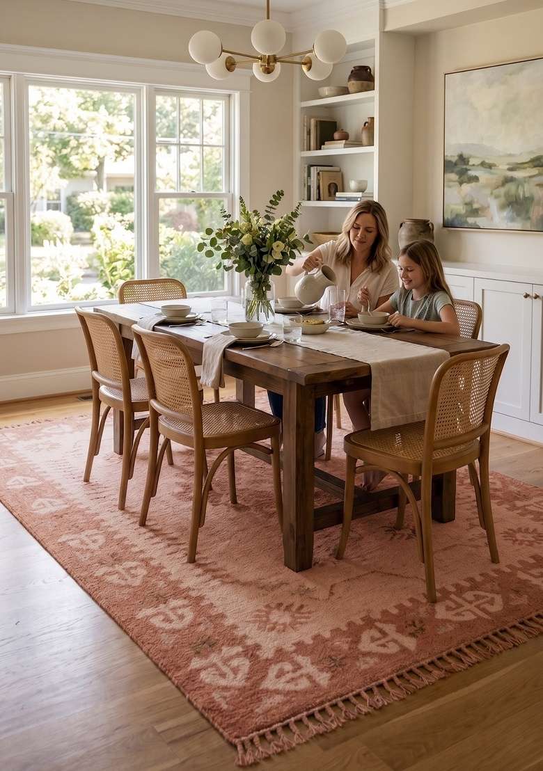 Saffron Rugs Hand-Tufted 100% Wool Area Rug | Blush Pink Rectangular Rug | Cotton Backing | Transitional Geometric Home Decor Carpet for Living Room - Indya