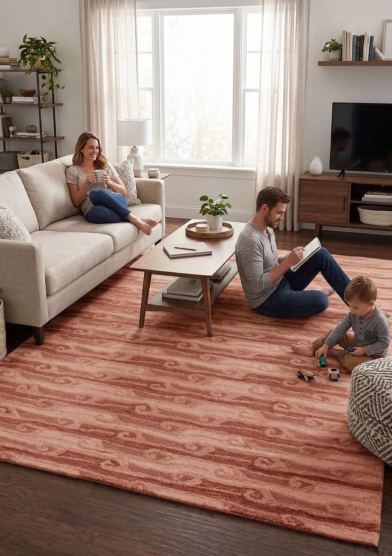 Saffron Rugs Hand-Tufted 100% Wool Area Rug | Dusty Rose Brown Rectangular Rug | Cotton Backing | Transitional Swirls Home Decor Carpet for Living Room - Indya
