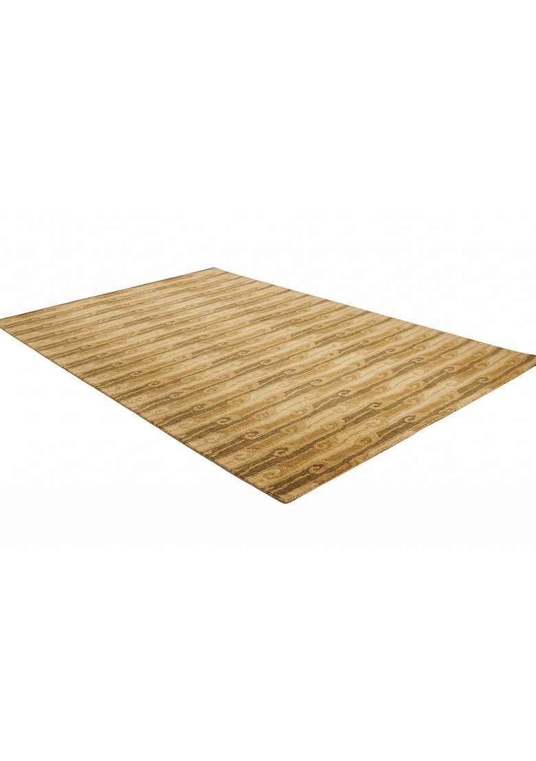 Saffron Rugs Hand-Tufted 100% Wool Area Rug | Golden Beige Rectangular Rug | Cotton Backing | Transitional Swirls Home Decor Carpet for Living Room - Indya