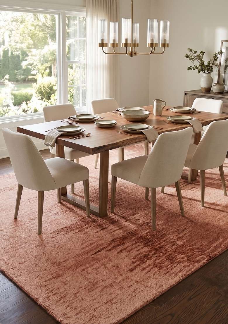 Saffron Rugs Hand-Tufted 100% Wool Area Rug | Terracotta Brown Rectangular Rug | Cotton Backing | Contemporary Geometric Home Decor Carpet for Living Room - Indya
