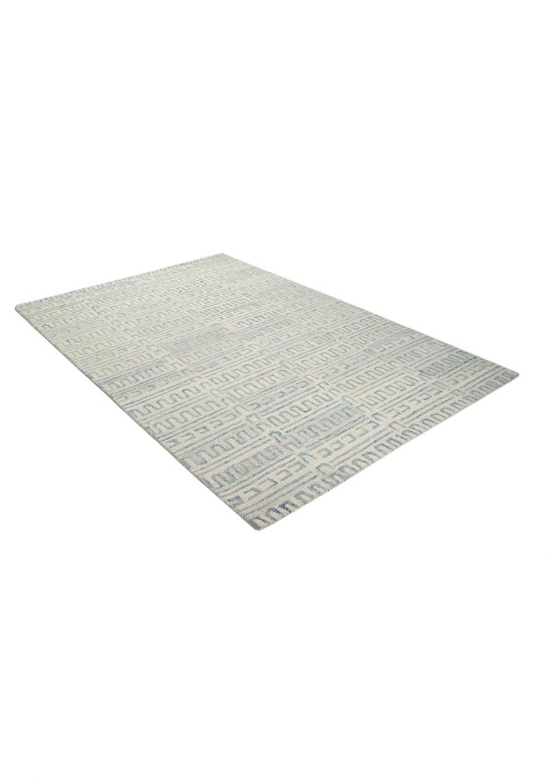 Saffron Rugs Hand Tufted Ivory Blue Geometric Contemporary Rectangular Wool Area Rug - Indya