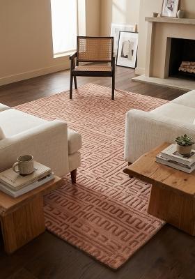 Saffron Rugs Hand Tufted Blush Terracotta Geometric Contemporary Rectangular Wool Area Rug