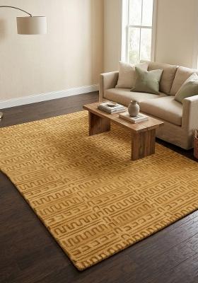 Saffron Rugs Hand Tufted Golden Yellow Geometric Contemporary Rectangular Wool Area Rug