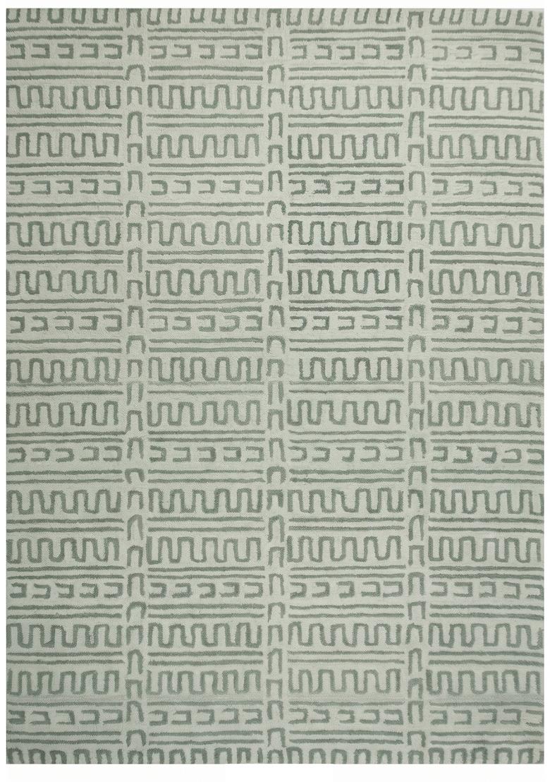 Saffron Rugs Hand Tufted Sage Green Geometric Contemporary Rectangular Wool Area Rug - Indya