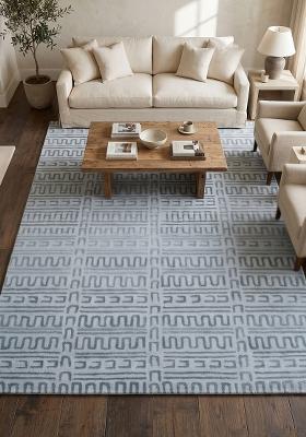 Saffron Rugs Hand Tufted Light Blue Grey Geometric Contemporary Rectangular Wool Area Rug