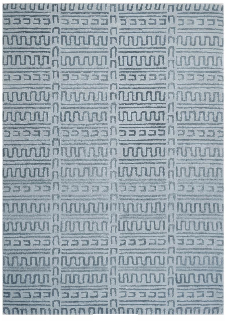 Saffron Rugs Hand Tufted Light Blue Grey Geometric Contemporary Rectangular Wool Area Rug - Indya