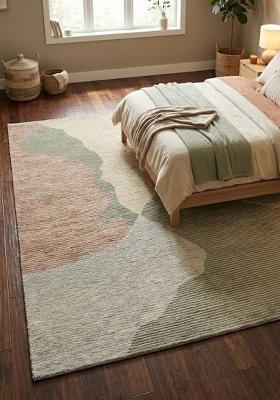 Saffron Rugs Hand Tufted Sage Green Cream Geometric Contemporary Rectangular Wool Area Rug