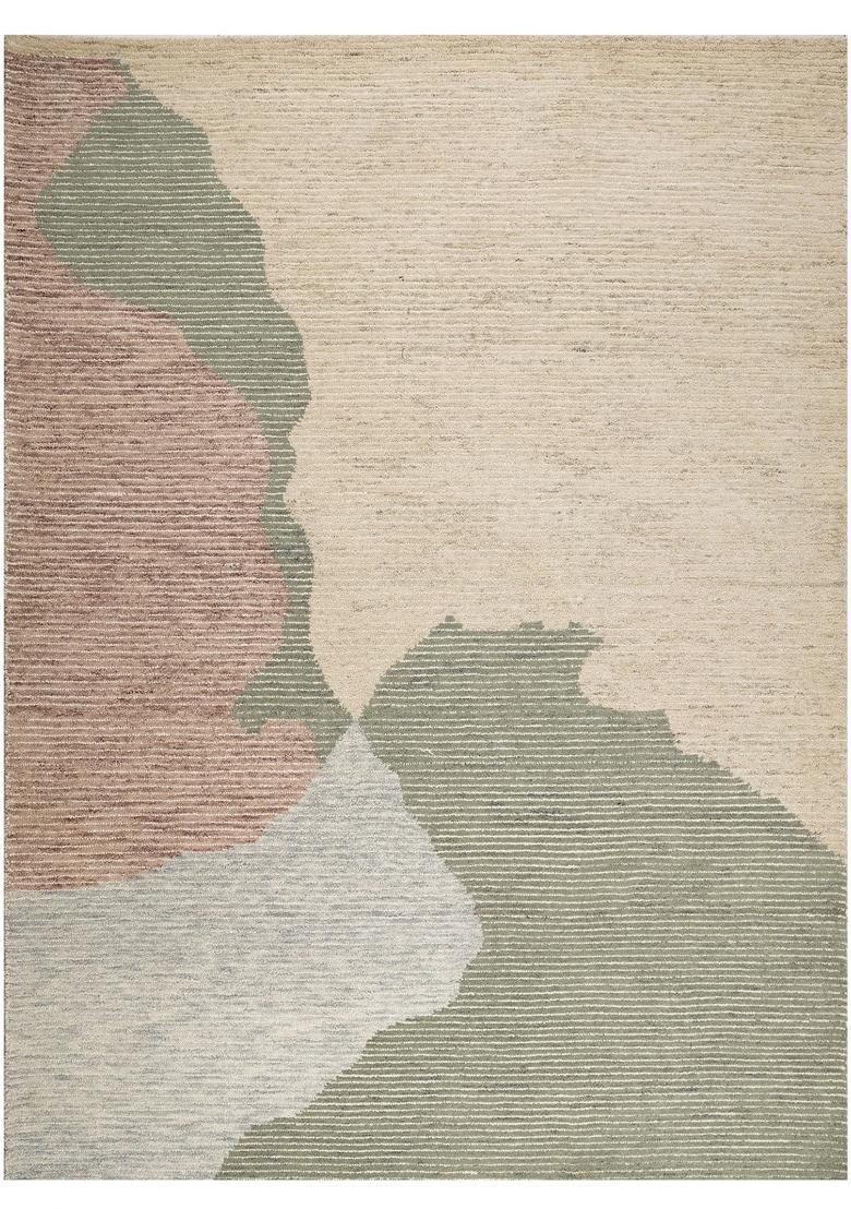 Saffron Rugs Hand Tufted Sage Green Cream Geometric Contemporary Rectangular Wool Area Rug - Indya