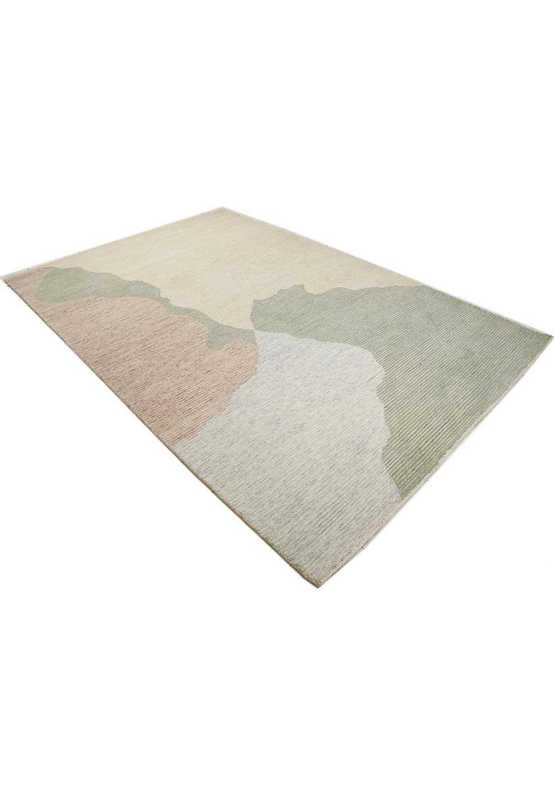 Saffron Rugs Hand Tufted Sage Green Cream Geometric Contemporary Rectangular Wool Area Rug - Indya