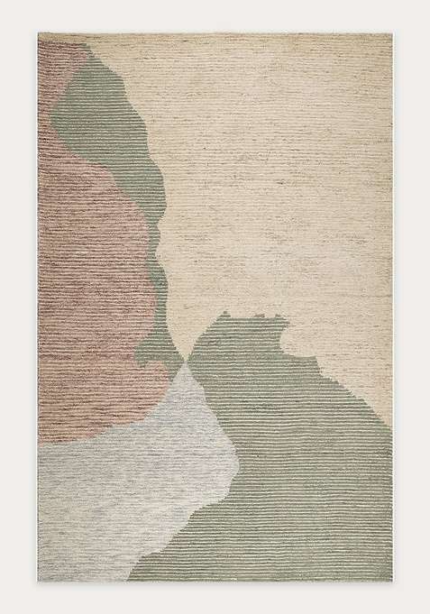 100% Wool Handmade Sage Green Cream Rug | Contemporary Geometric Carpet With Cotton Backing For Living Room