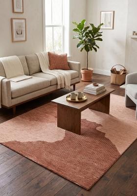 Saffron Rugs Hand Tufted Terracotta Pink Geometric Contemporary Rectangular Wool Area Rug