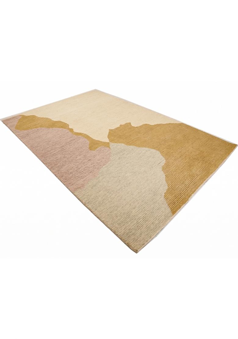 Saffron Rugs Hand Tufted Golden Tan Geometric Contemporary Rectangular Wool Area Rug - Indya