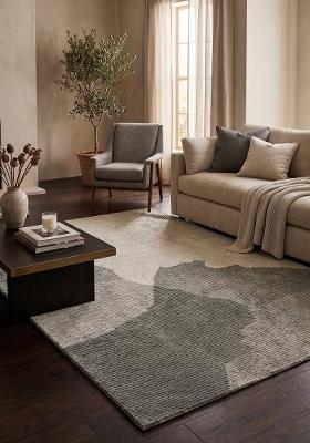Saffron Rugs Hand Tufted Sage Green Grey Geometric Contemporary Rectangular Wool Area Rug