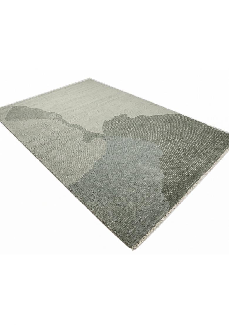 Saffron Rugs Hand Tufted Sage Green Grey Geometric Contemporary Rectangular Wool Area Rug - Indya