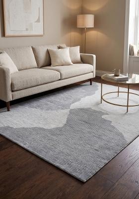 Saffron Rugs Hand Tufted Steel Blue Grey Geometric Contemporary Rectangular Wool Area Rug
