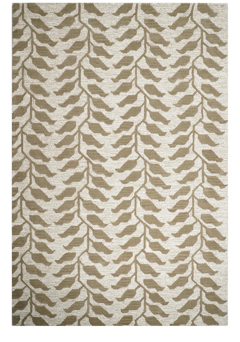 Saffron Rugs Hand Tufted Tan Beige Leaf Contemporary Rectangular Wool Area Rug - Indya