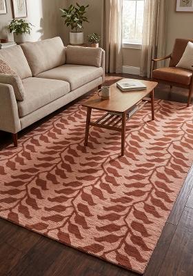 Saffron Rugs Hand Tufted Blush Pink Leaf Contemporary Rectangular Wool Area Rug