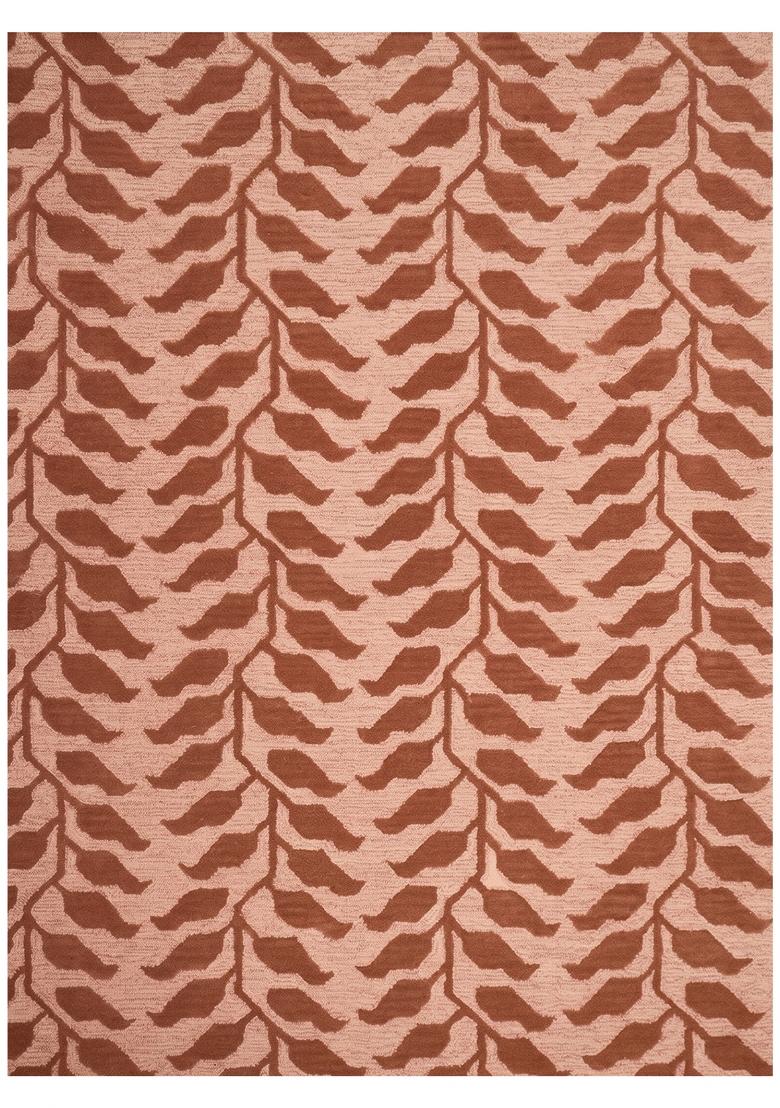 Saffron Rugs Hand Tufted Blush Pink Leaf Contemporary Rectangular Wool Area Rug - Indya
