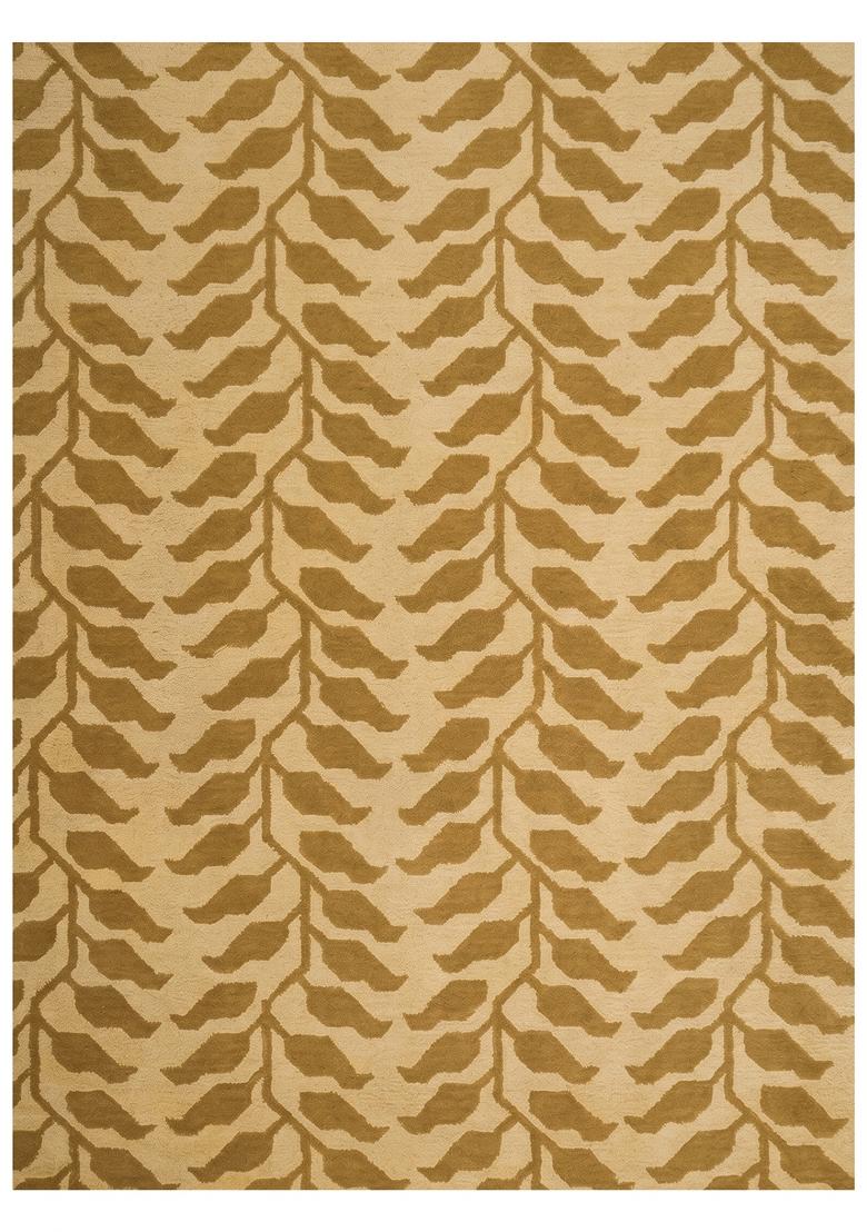 Saffron Rugs Hand Tufted Beige Gold Leaf Contemporary Rectangular Wool Area Rug - Indya