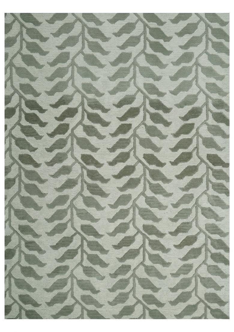 Saffron Rugs Hand Tufted Sage Green Leaf Contemporary Rectangular Wool Area Rug - Indya