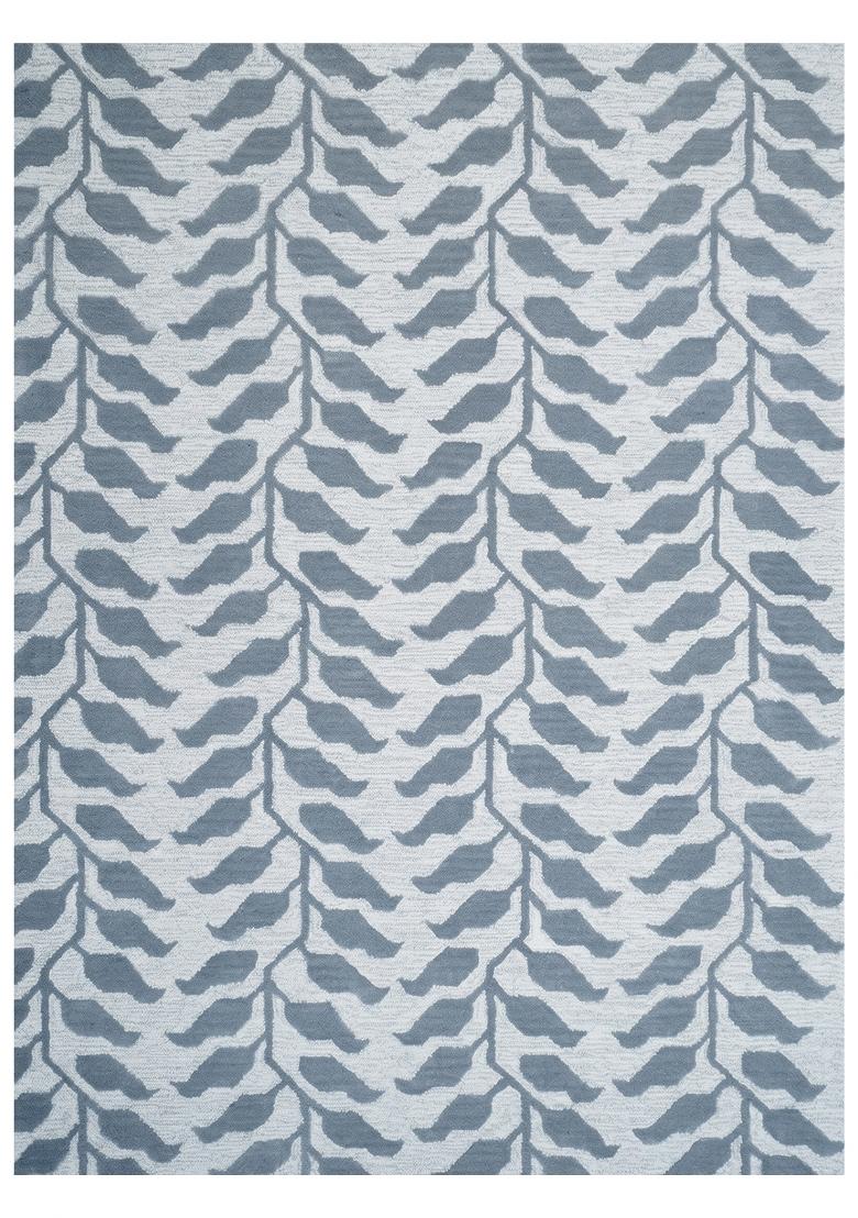Saffron Rugs Hand Tufted Steel Blue Grey Leaf Contemporary Rectangular Wool Area Rug - Indya