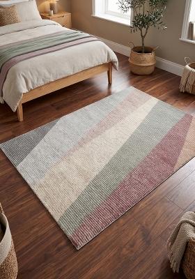 Saffron Rugs Hand Tufted Multicolor Striped Contemporary Rectangular Wool Area Rug