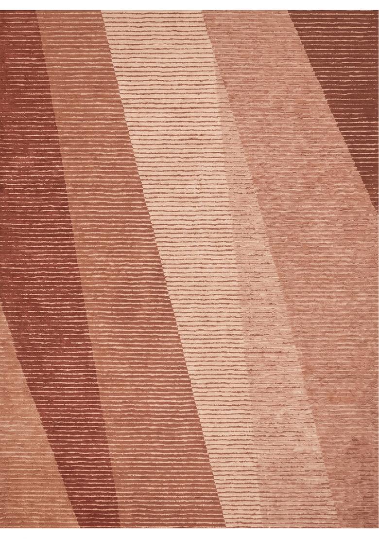 Saffron Rugs Hand Tufted Terracotta Brown Striped Contemporary Rectangular Wool Area Rug - Indya