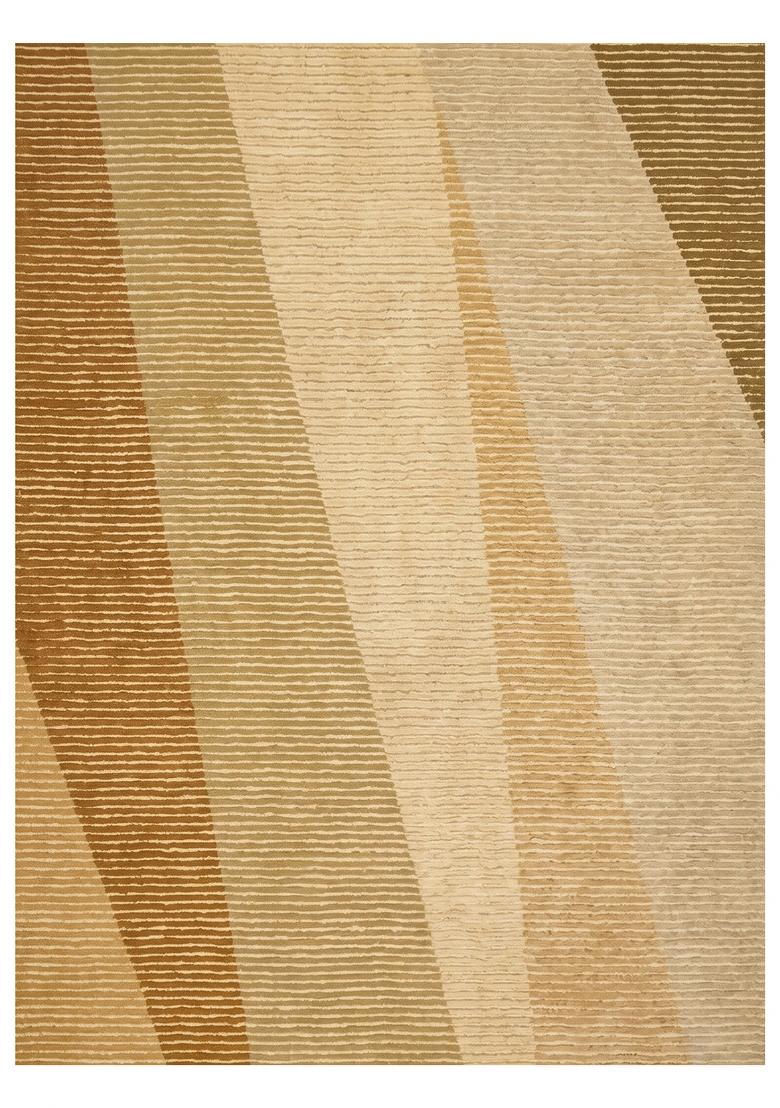 Saffron Rugs Hand Tufted Tan Beige Striped Contemporary Rectangular Wool Area Rug - Indya