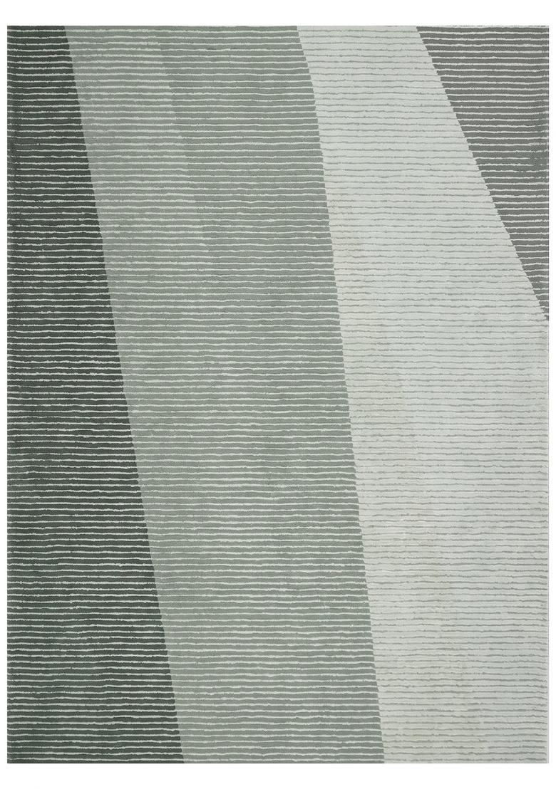 Saffron Rugs Hand Tufted Sage Grey Green Striped Contemporary Rectangular Wool Area Rug - Indya