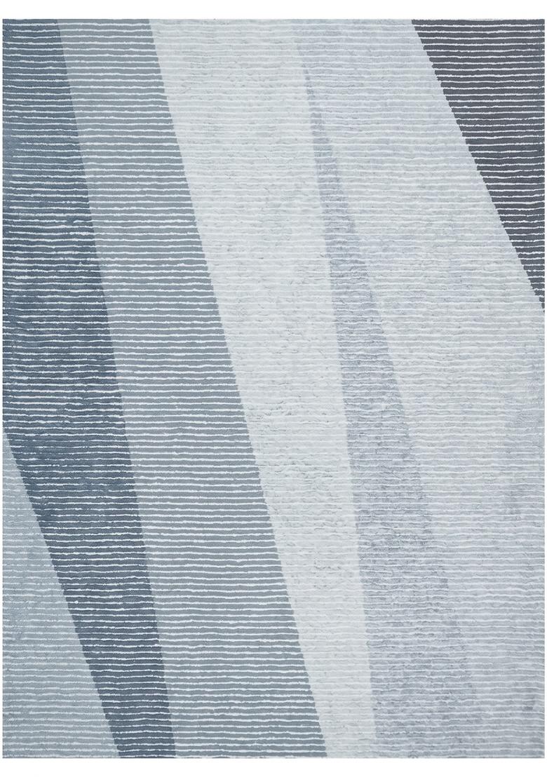 Saffron Rugs Hand Tufted Steel Blue Grey Striped Contemporary Rectangular Wool Area Rug - Indya