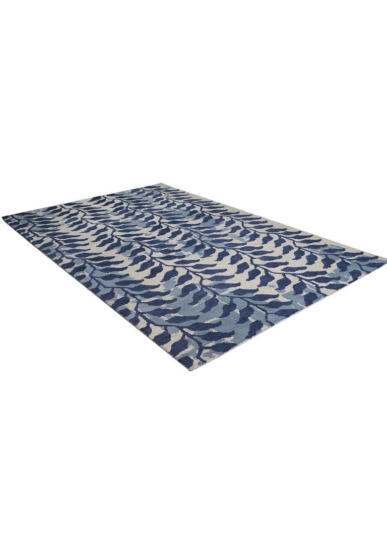 Saffron Rugs Hand Tufted Navy Blue Leaf Contemporary Rectangular Wool Area Rug - Indya