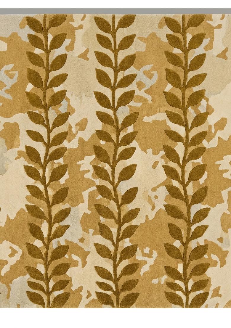 Saffron Rugs Hand Tufted Gold Brown Leaf Contemporary Rectangular Wool Area Rug - Indya