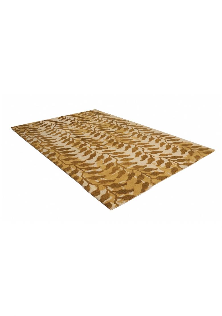 Saffron Rugs Hand Tufted Gold Brown Leaf Contemporary Rectangular Wool Area Rug - Indya