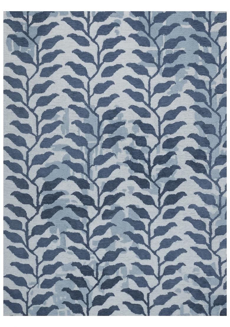 Saffron Rugs Hand Tufted Steel Blue Leaf Contemporary Rectangular Wool Area Rug - Indya