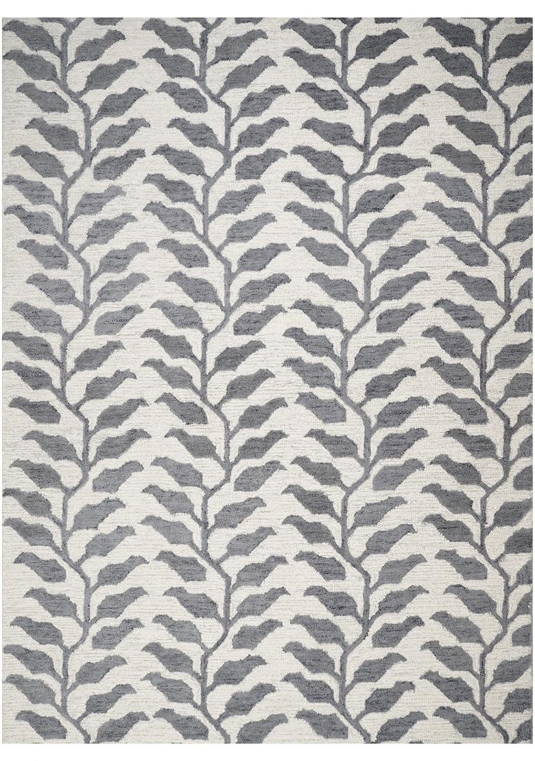 Saffron Rugs Hand Tufted Cream and Grey Leaf Contemporary Rectangular Wool Area Rug - Indya