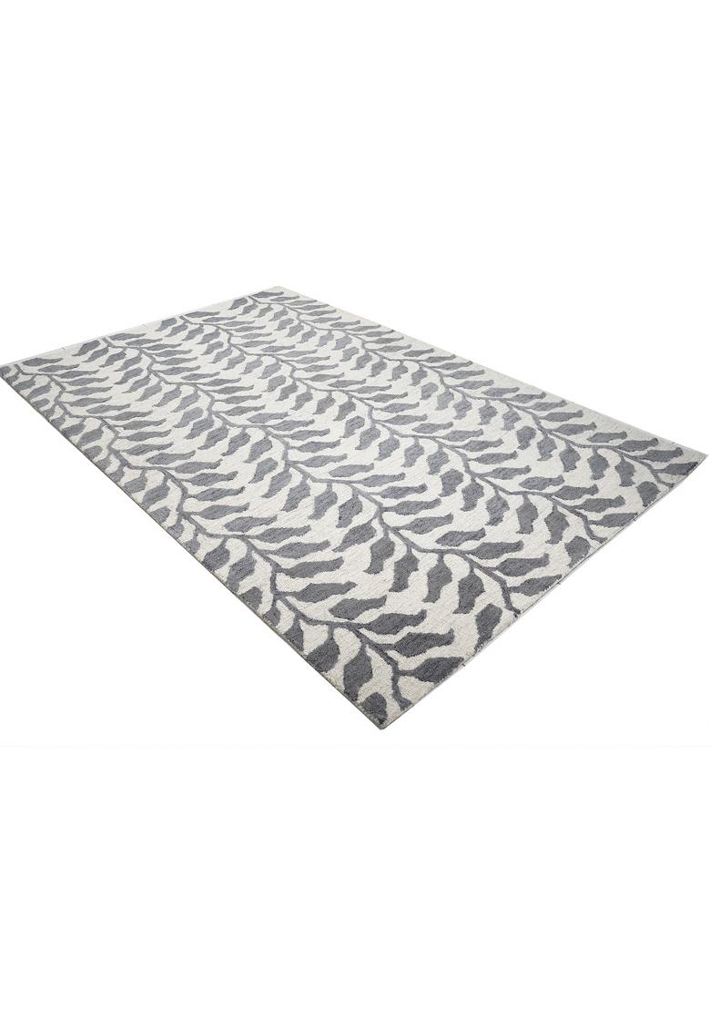 Saffron Rugs Hand Tufted Cream and Grey Leaf Contemporary Rectangular Wool Area Rug - Indya