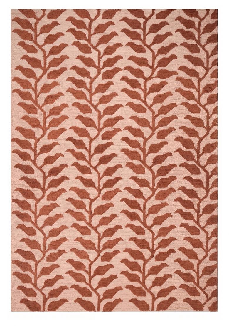Saffron Rugs Hand Tufted Terracotta Pink Leaf Contemporary Rectangular Wool Area Rug - Indya