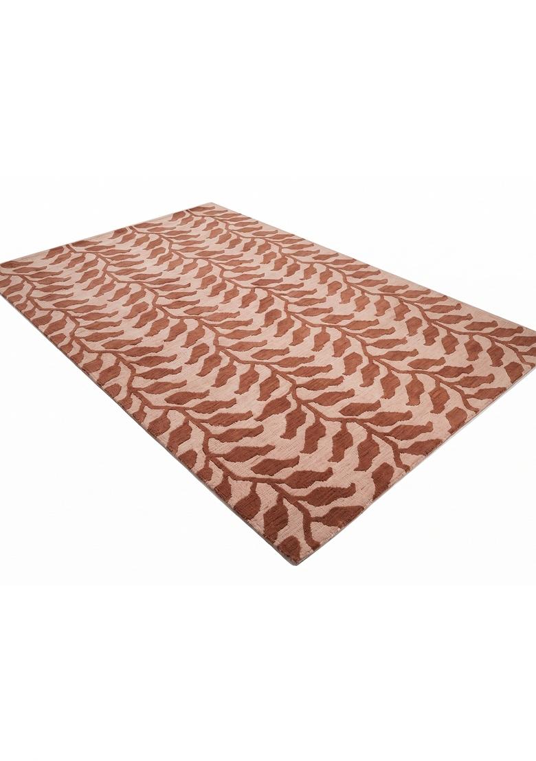 Saffron Rugs Hand Tufted Terracotta Pink Leaf Contemporary Rectangular Wool Area Rug - Indya