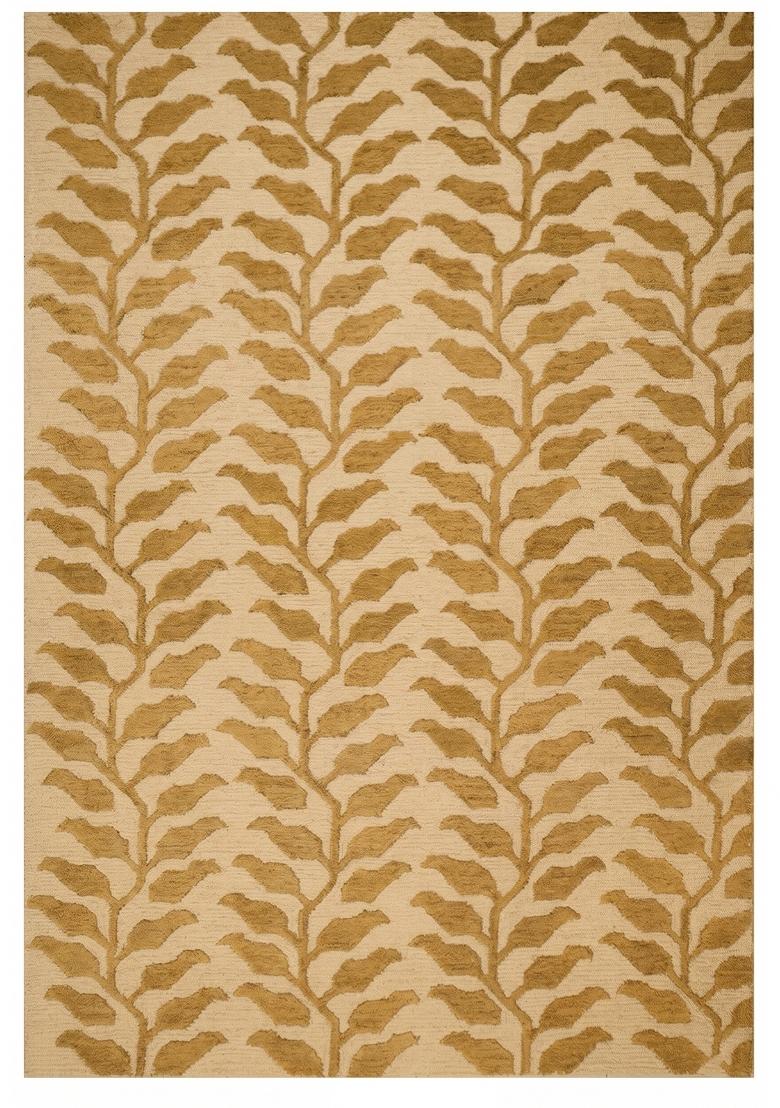 Saffron Rugs Hand Tufted Golden Beige Leaf Contemporary Rectangular Wool Area Rug - Indya
