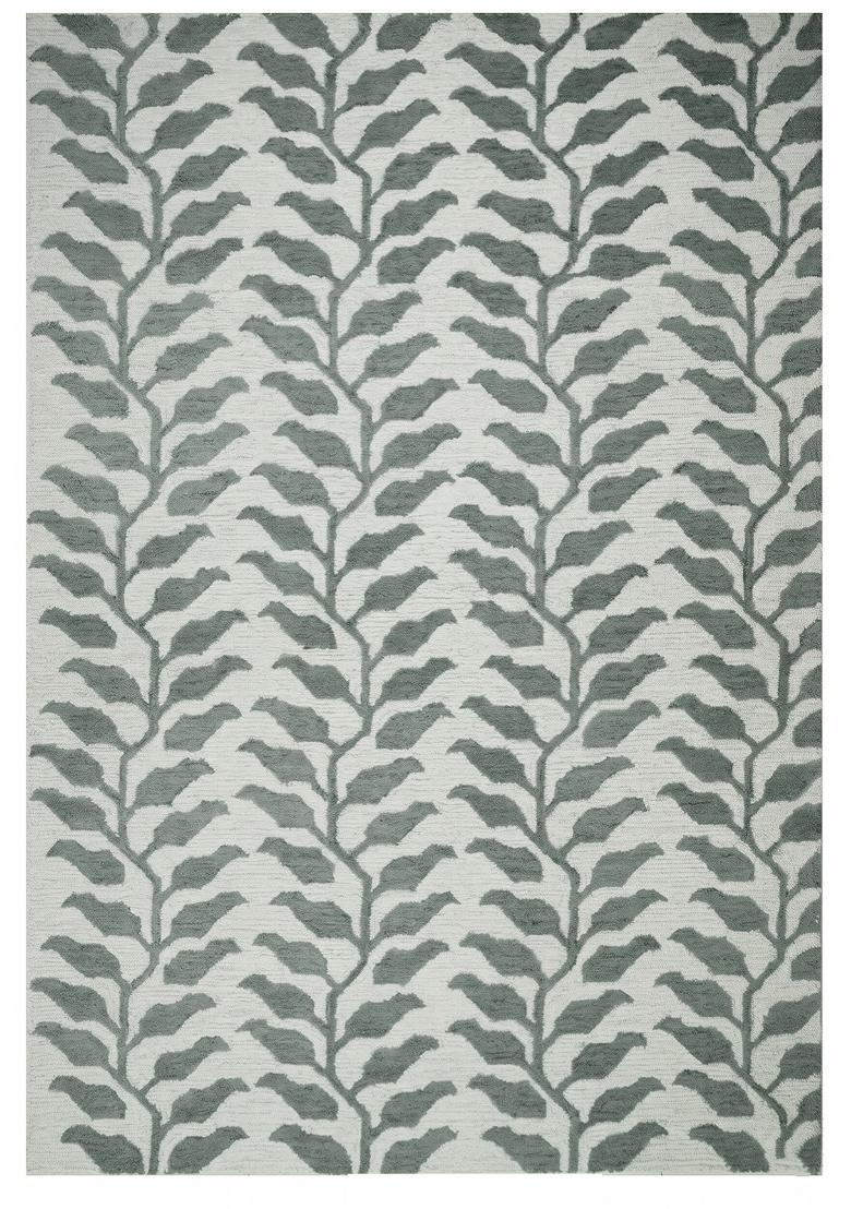 Saffron Rugs Hand Tufted Sage Green Leaf Contemporary Rectangular Wool Area Rug - Indya