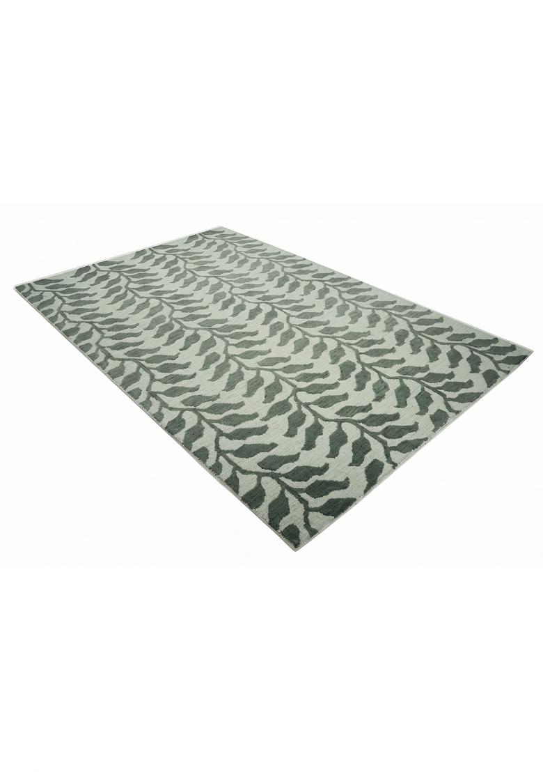 Saffron Rugs Hand Tufted Sage Green Leaf Contemporary Rectangular Wool Area Rug - Indya